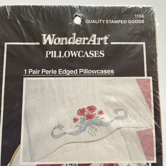 WonderArt #1153 1 Pair of Perle Edged Pillowcases Embroidery Kit Rose Bouquet - Picture 2 of 5